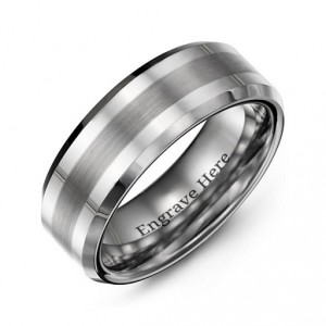 Personalised Men's Brushed Centre Stripe Polished Tungsten Ring - Handcrafted By Name My Rings™