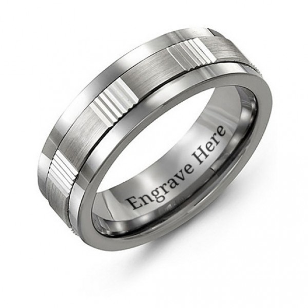 Personalised Men's Brushed Ribbed Tungsten Band Ring - Handcrafted By Name My Rings™