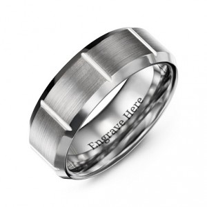 Personalised Men's Brushed Vertical Grooved Polished Tungsten Ring - Handcrafted By Name My Rings™