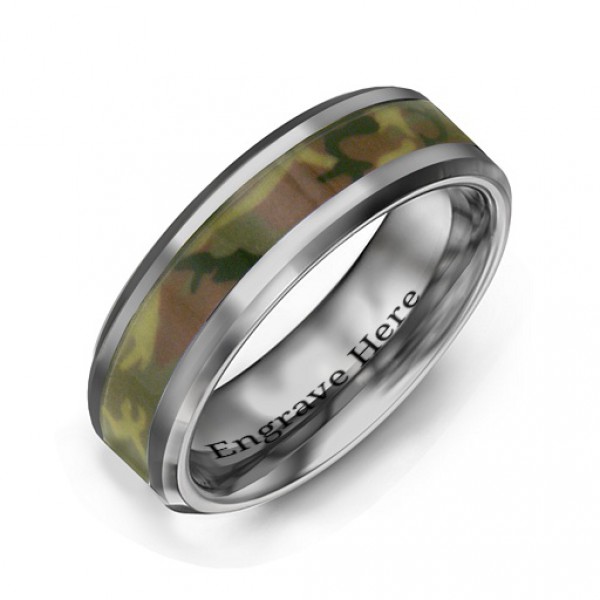 Personalised Men's Camouflage Tungsten Ring - Handcrafted By Name My Rings™