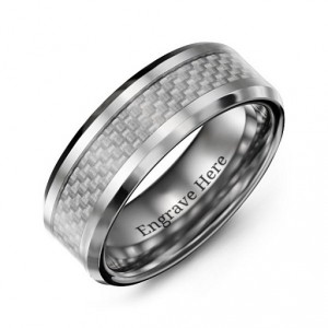 Personalised Men's Clear Carbon Fiber Inlay Polished Tungsten Ring - Handcrafted By Name My Rings™