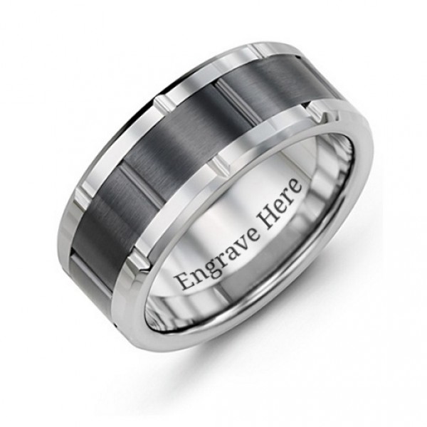 Personalised Men's Grooved Bicolour Tungsten Ring - Handcrafted By Name My Rings™