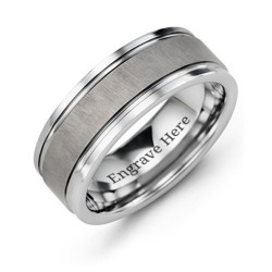 Personalised Men's Grooved Tungsten Ring with Brushed Centre - Handcrafted By Name My Rings™