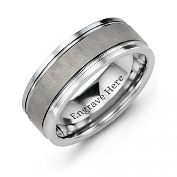 Personalised Men's Grooved Tungsten Ring with Brushed Centre - Handcrafted By Name My Rings™