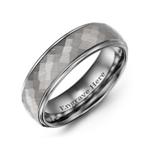 Personalised Men's Hammered Centre Polished Tungsten Ring - Handcrafted By Name My Rings™