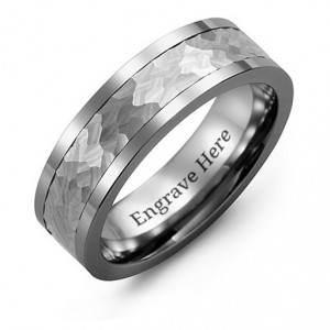 Personalised Men's Hammered Tungsten Band Ring - Handcrafted By Name My Rings™