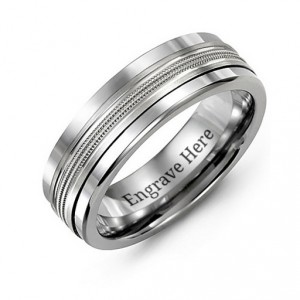 Personalised Men's Modern Beaded Centre Tungsten Band Ring - Handcrafted By Name My Rings™