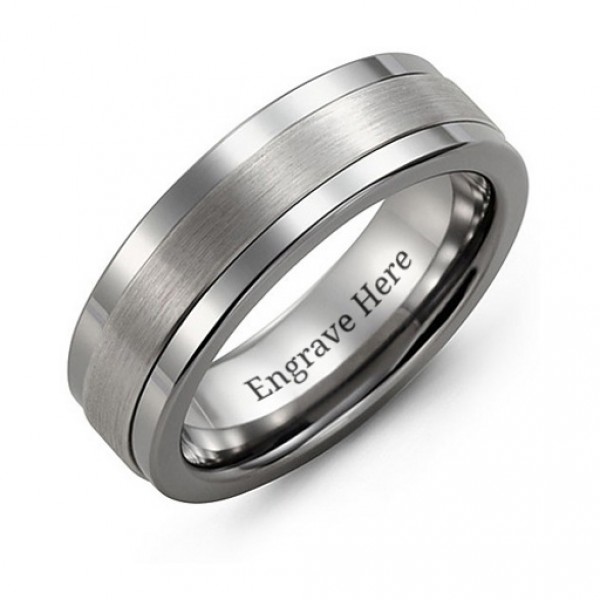 Personalised Men's Plain Centre Tungsten Band Ring - Handcrafted By Name My Rings™
