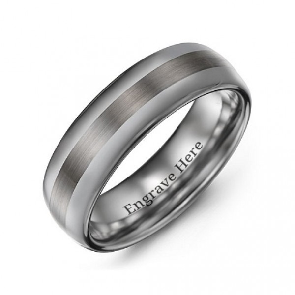 Personalised Men's Polished Brushed Centre Tungsten Ring - Handcrafted By Name My Rings™