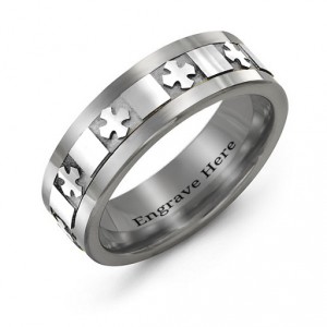 Personalised Men's Polished Crosses Tungsten Band Ring - Handcrafted By Name My Rings™