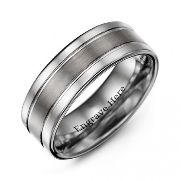 Personalised Men's Polished Tungsten Brushed Centre Ring - Handcrafted By Name My Rings™