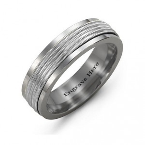 Personalised Men's Ribbed Centre Tungsten Band Ring - Handcrafted By Name My Rings™