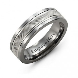 Personalised Men's Textured DiamondCut Ring with Polished Edges - Handcrafted By Name My Rings™