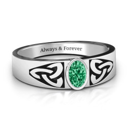 Personalised Men's Trinity Knot Ring With Oval Stone - Handcrafted By Name My Rings™