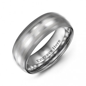 Personalised Men's Tungsten Polished Triple Stripe Satin Centre Ring - Handcrafted By Name My Rings™