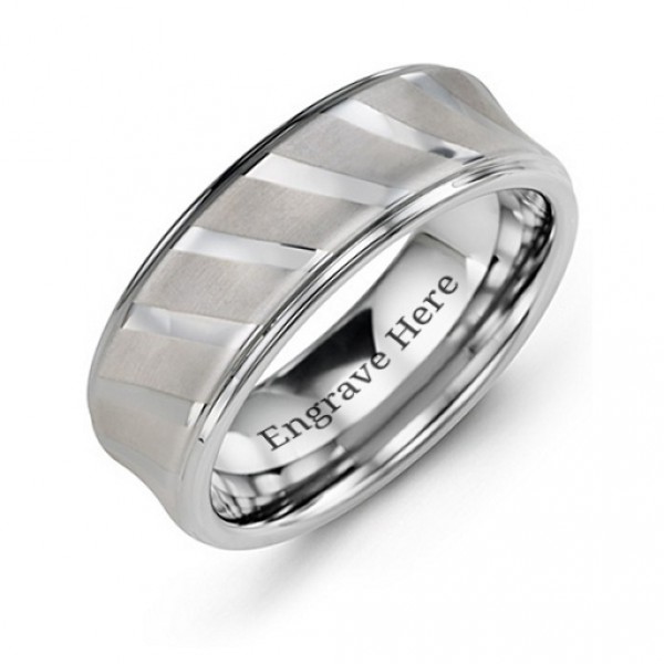 Personalised Men's Tungsten Ring with Diagonal Brushed Stripes - Handcrafted By Name My Rings™