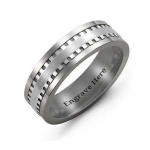 Personalised Men's Vertical Grooved Centre Tungsten Band Ring - Handcrafted By Name My Rings™