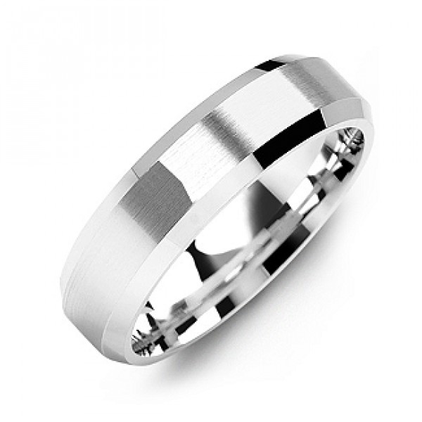 Personalised Modern Brushed Men's Ring with Beveled Edges - Handcrafted By Name My Rings™