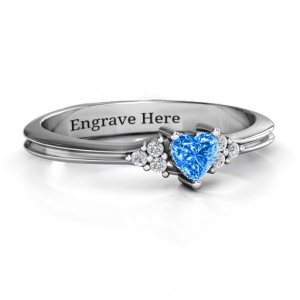 Personalised Narrow Heart Ring with Shoulder Accents - Handcrafted By Name My Rings™