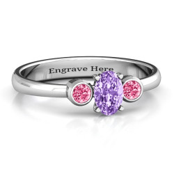 Personalised Oval Centre with Twin Bezel Rounds Ring - Handcrafted By Name My Rings™