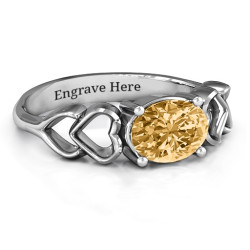 Personalised Oval Solitaire Ring with Surrounding Hearts - Handcrafted By Name My Rings™