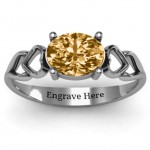 Personalised Oval Solitaire Ring with Surrounding Hearts - Handcrafted By Name My Rings™