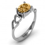 Personalised Oval Solitaire Ring with Surrounding Hearts - Handcrafted By Name My Rings™