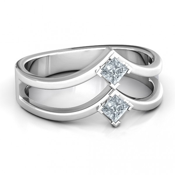 Personalised Peaks and Valleys Geometric Ring With Princess Stones - Handcrafted By Name My Rings™