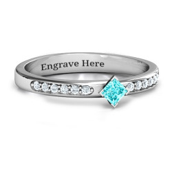 Personalised Princess Centre Stone Ring with Twin Accent Rows - Handcrafted By Name My Rings™