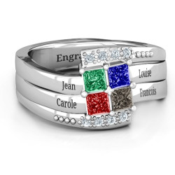 Personalised Quad Princess Stone Ring with Accents - Handcrafted By Name My Rings™