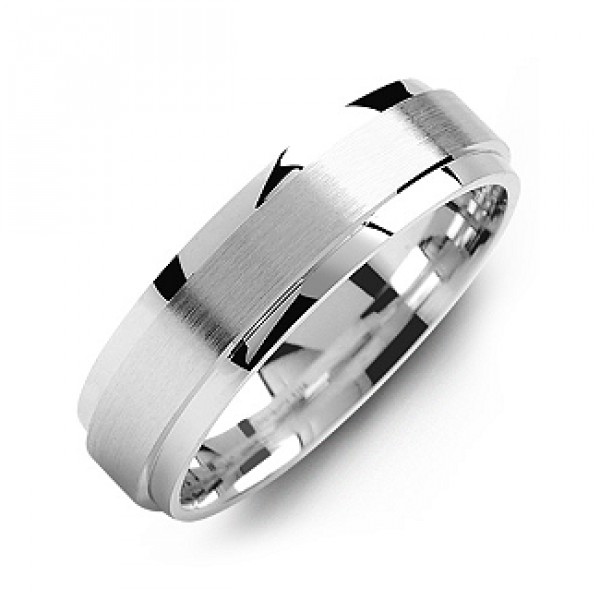Personalised Raised Brush Centre Flat Polished Edges Men's Ring - Handcrafted By Name My Rings™