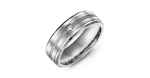 Personalised Rope Design Men's Ring with Stone and Beveled