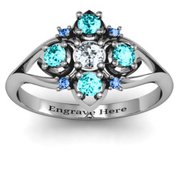 Personalised Round Stone Beehive Bloom Ring with Acccents - Handcrafted By Name My Rings™