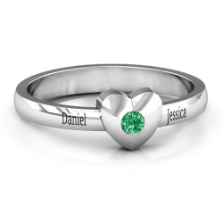 Personalised Heart with Single Gemstone Ring - Handcrafted By Name My Rings™