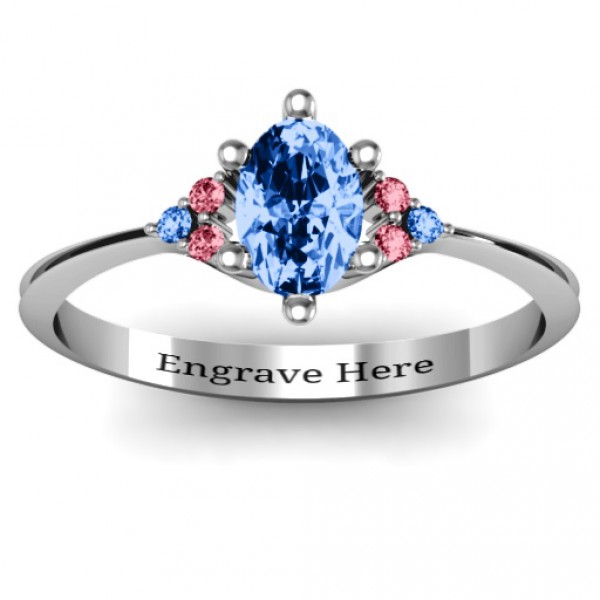 Personalised Solitaire Oval with Triple Accents Ring - Handcrafted By Name My Rings™