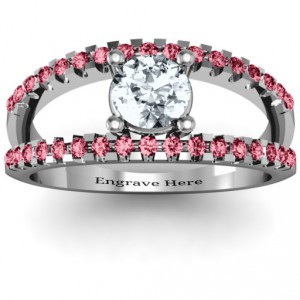 Personalised Split Shank Circle and Twin Accent Rows Ring - Handcrafted By Name My Rings™