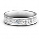 Personalised 2014 Unisex Textured Graduation Ring with Emerald Stone - Handcrafted By Name My Rings™