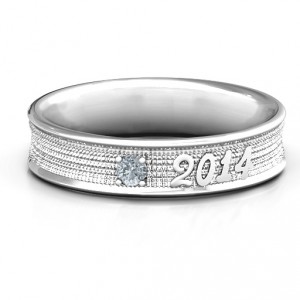 Personalised 2014 Unisex Textured Graduation Ring with Emerald Stone - Handcrafted By Name My Rings™