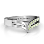 Personalised Ahead Of The Curve Ring with Black Swarovski Zirconia Stones - Handcrafted By Name My Rings™