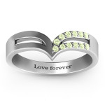Personalised Ahead Of The Curve Ring with Black Swarovski Zirconia Stones - Handcrafted By Name My Rings™