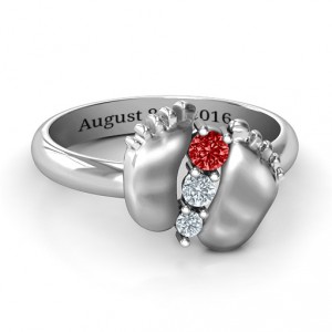 Personalised Baby Foot Birthstone Ring - Handcrafted By Name My Rings™