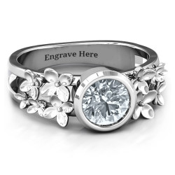 Personalised Beautiful Blossoms with Split Shank Ring and Genuine Diamond Stone - Handcrafted By Name My Rings™
