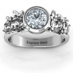 Personalised Beautiful Blossoms with Split Shank Ring and Genuine Diamond Stone - Handcrafted By Name My Rings™