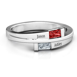 Personalised Double Baguette Bypass Ring with Garnet  Stones - Handcrafted By Name My Rings™