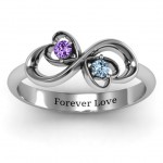 Personalised Duo of Hearts and Stones Infinity Ring - Handcrafted By Name My Rings™