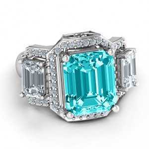 Personalised Emerald Cut Trinity Ring with Triple Halo - Handcrafted By Name My Rings™