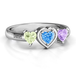 Personalised Heart Stone with Twin Heart Accents Ring - Handcrafted By Name My Rings™