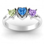 Personalised Heart Stone with Twin Heart Accents Ring - Handcrafted By Name My Rings™