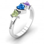 Personalised Heart Stone with Twin Heart Accents Ring - Handcrafted By Name My Rings™
