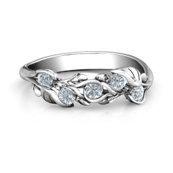 Personalised Organic Leaf Five Stone Family Ring - Handcrafted By Name My Rings™